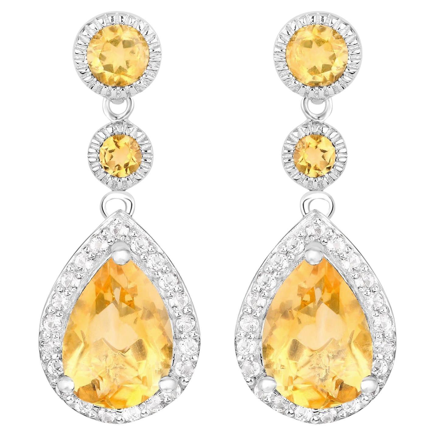 Citrine Dangle Earrings With White Topazes 7.06 Carats Total