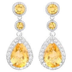 Pendants d'oreilles en citrine avec topazes blancs de 7,06 carats au total
