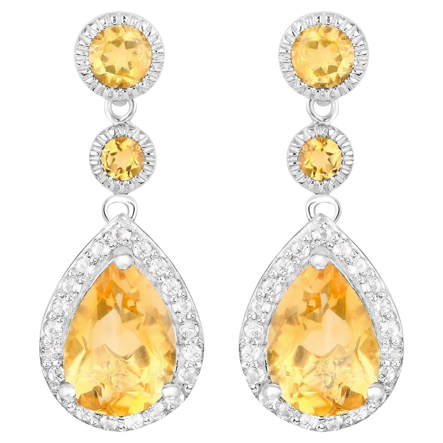 Citrine Dangle Earrings With White Topazes 7.06 Carats Total For Sale