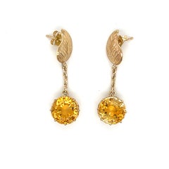 Citrine Dangle Leaf Earrings in 14k Yellow Gold
