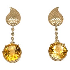 Citrine Dangle Leaf Earrings in 14k Yellow Gold