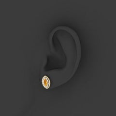 Citrine Diamond 14 Karat Gold Marquise Stud Earrings