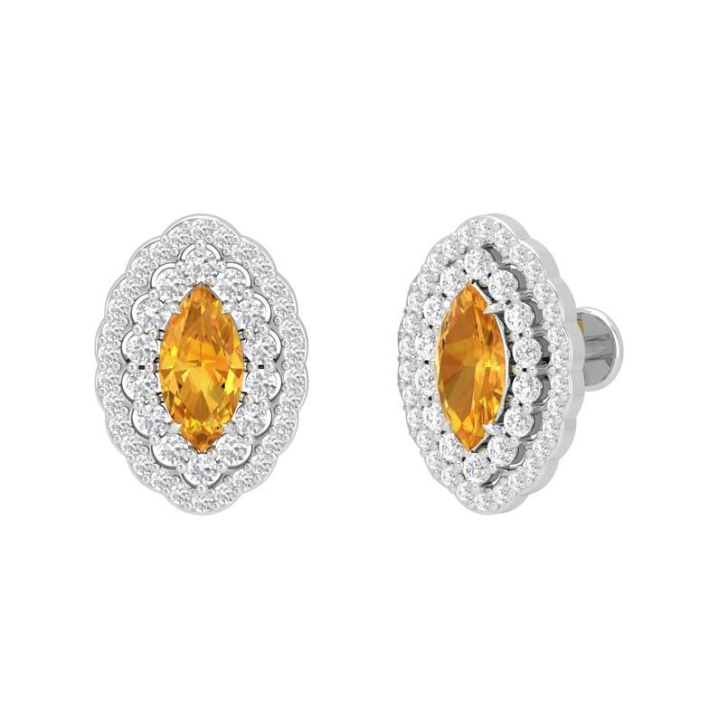 Mixed Cut Citrine Diamond 14 Karat Gold Marquise Stud Earrings For Sale