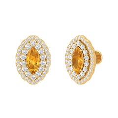 Boucles d'oreilles Citrine Diamant Or 14 Karat Marquise