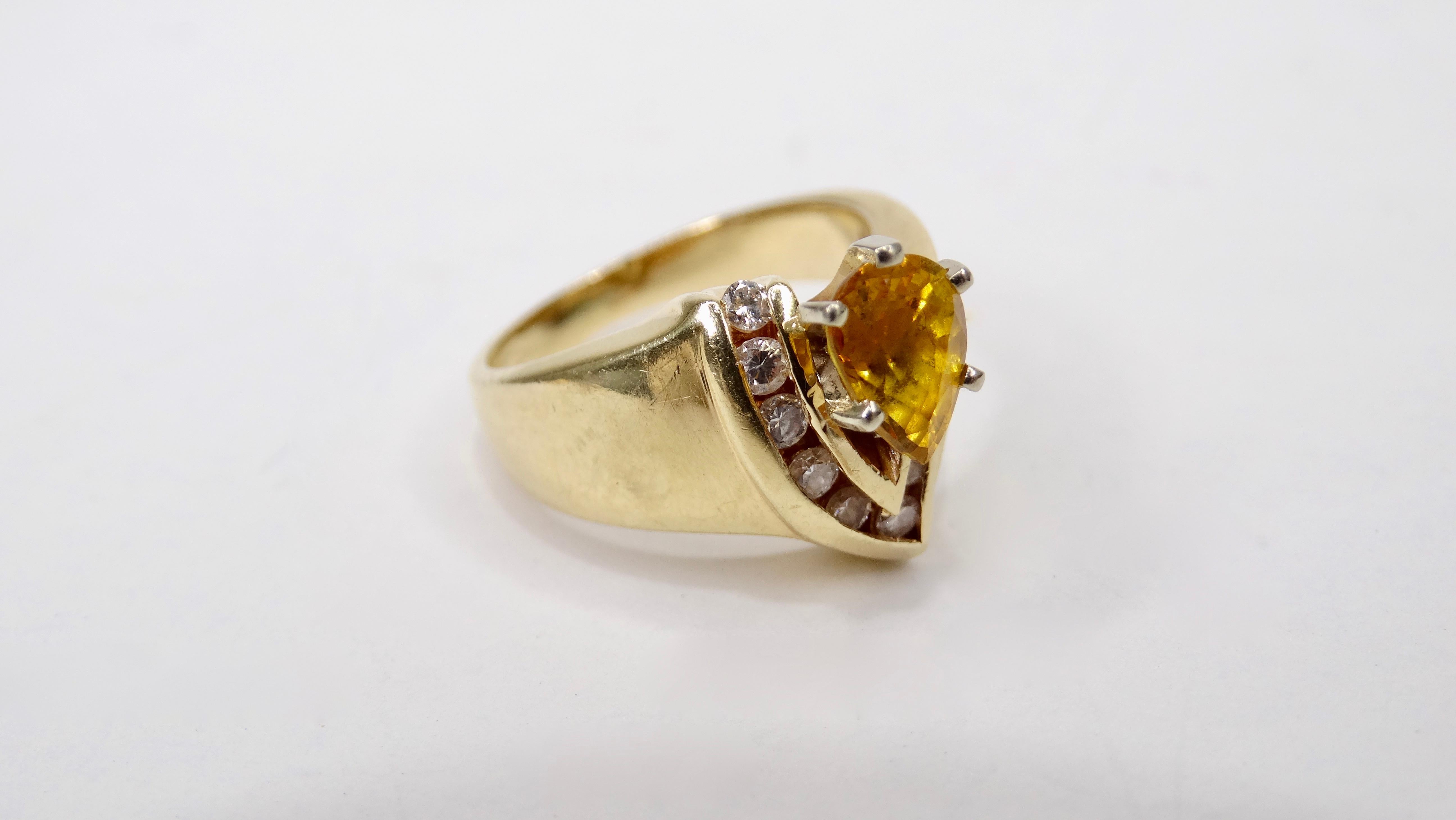 Pear Cut Citrine Diamond 14k Gold Ring  For Sale