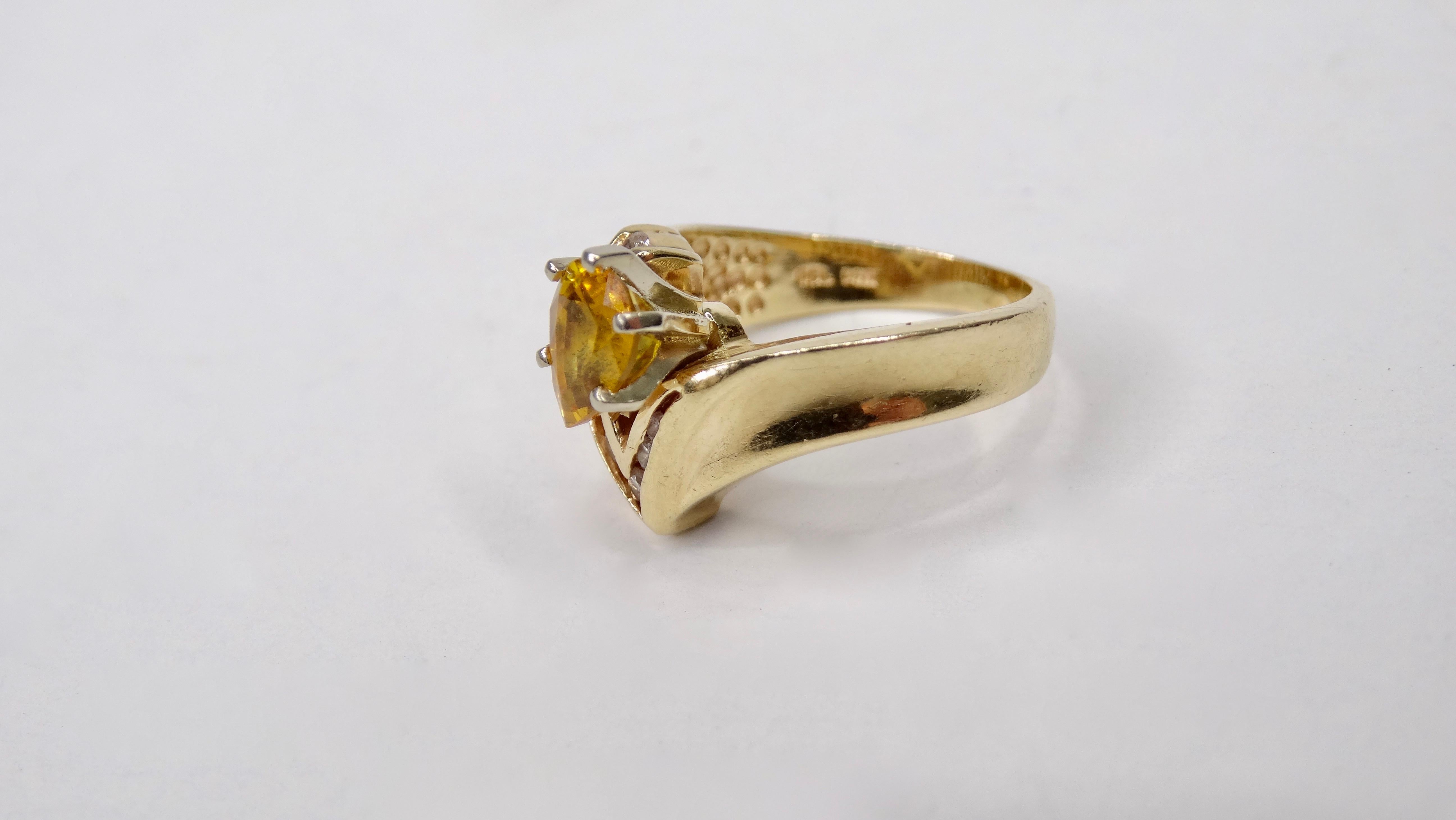 Women's or Men's Citrine Diamond 14k Gold Ring  For Sale