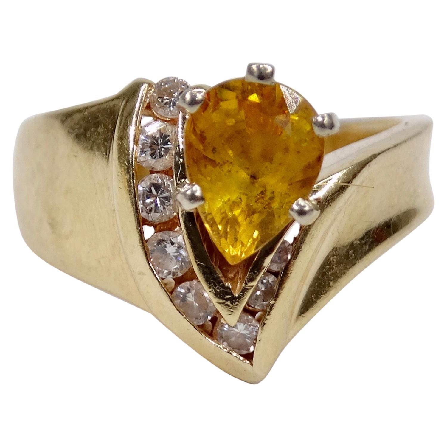 Citrine Diamond 14k Gold Ring  For Sale