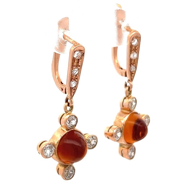 Women's or Men's Citrine Diamond 18 Karat Rose Gold Dangle Earrings For Sale