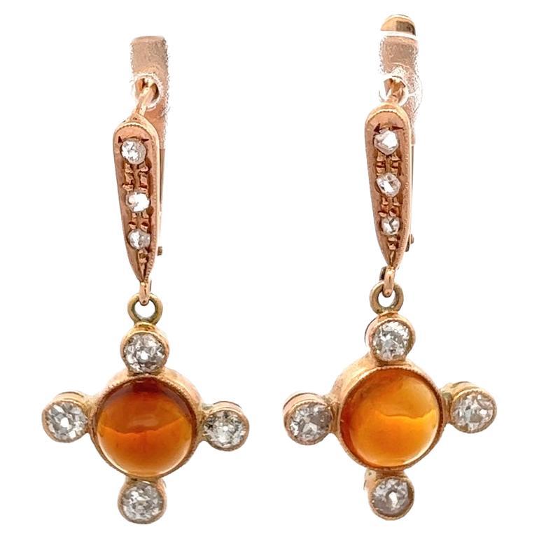 Boucles d'oreilles pendantes en or rose 18 carats avec citrine et diamant