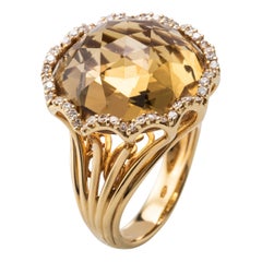 Citrine Diamond 18 Karat Yellow Gold Cocktail Ring Citrine Diamond 18 Karat Yellow Gold Cocktail Ring