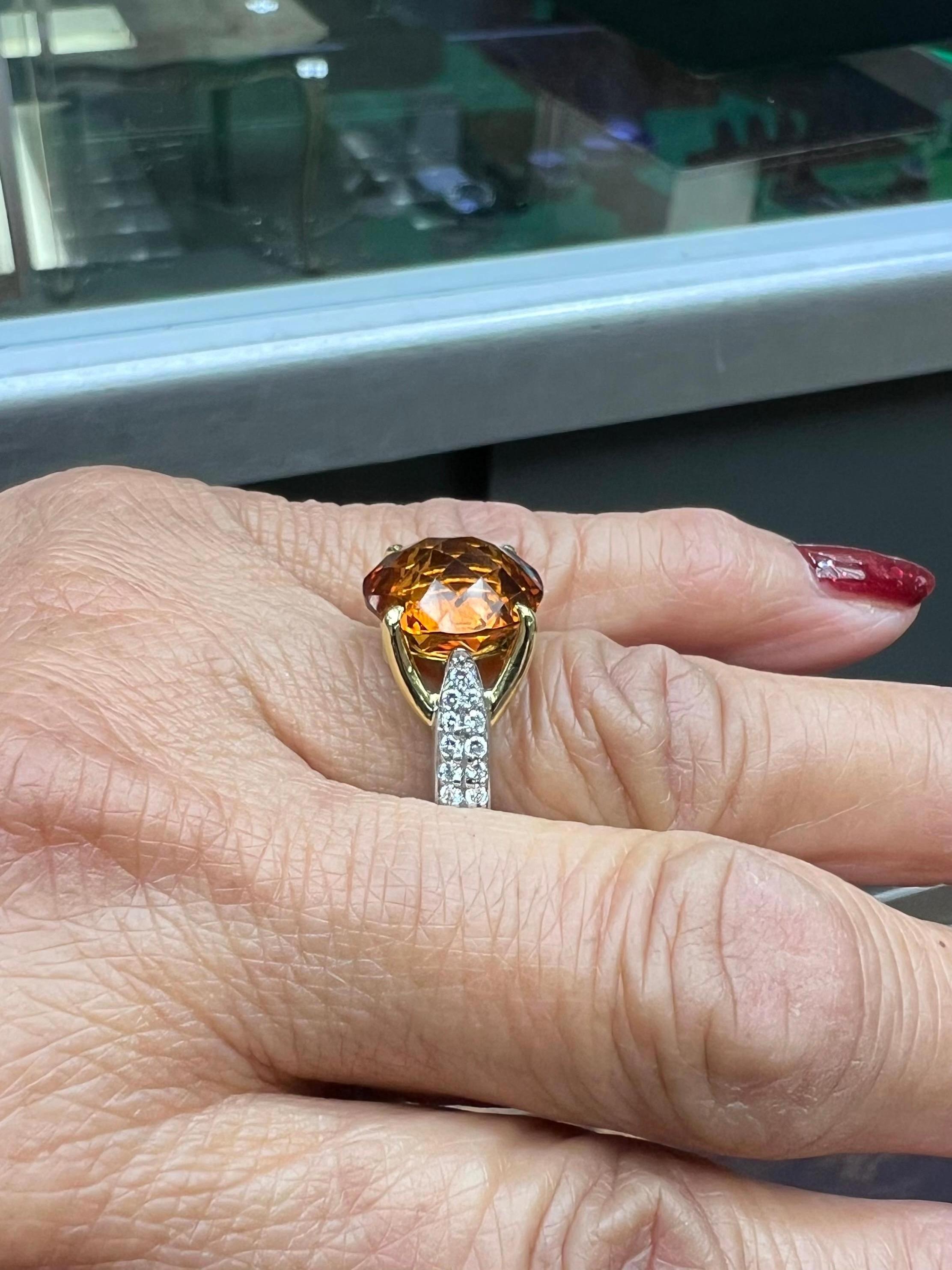 Round Cut Citrine Diamond 18k White And Yellow Gold Ring By Spark Creations For Sale