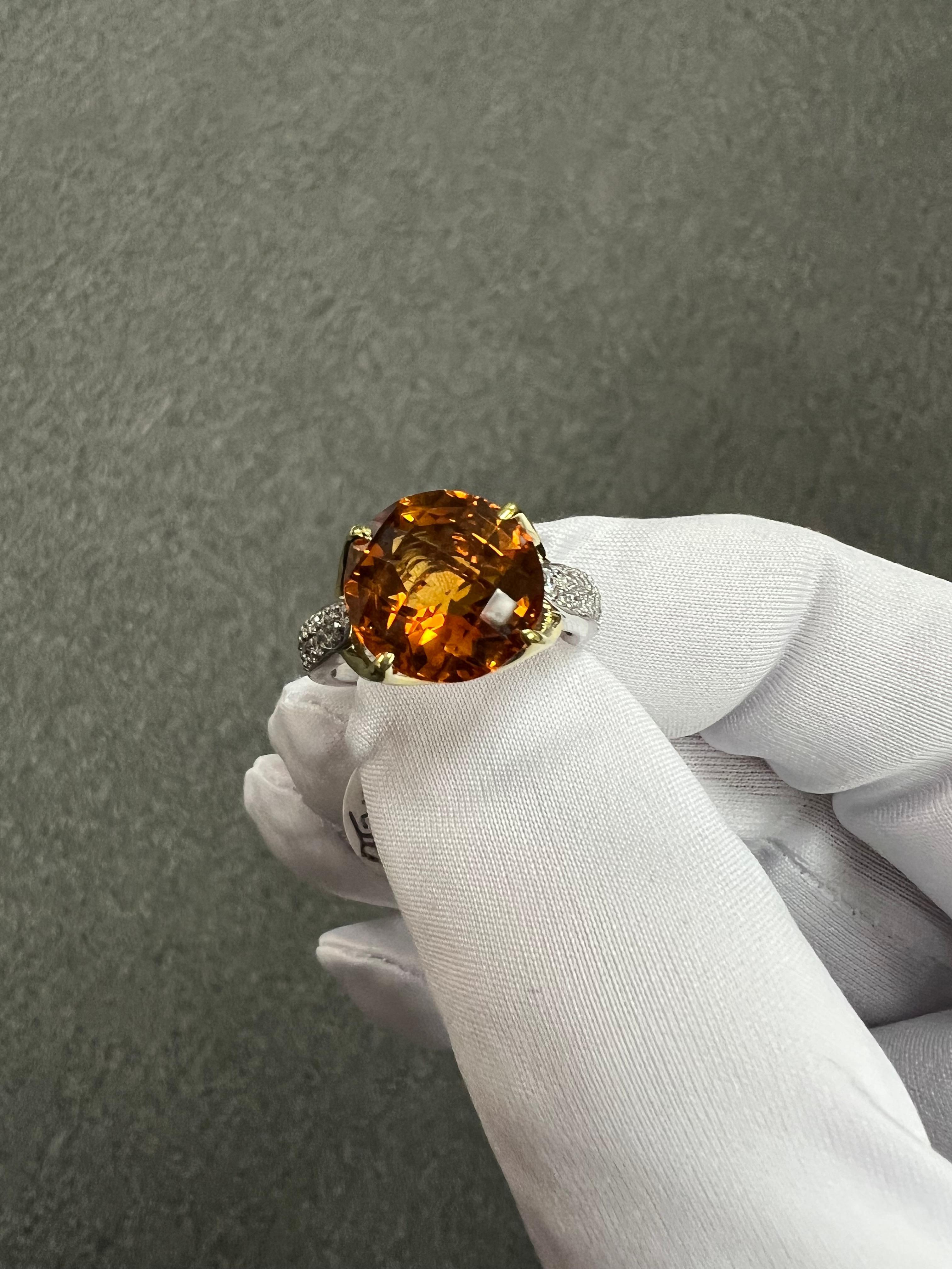 Women's or Men's Citrine Diamond 18k White And Yellow Gold Ring By Spark Creations For Sale
