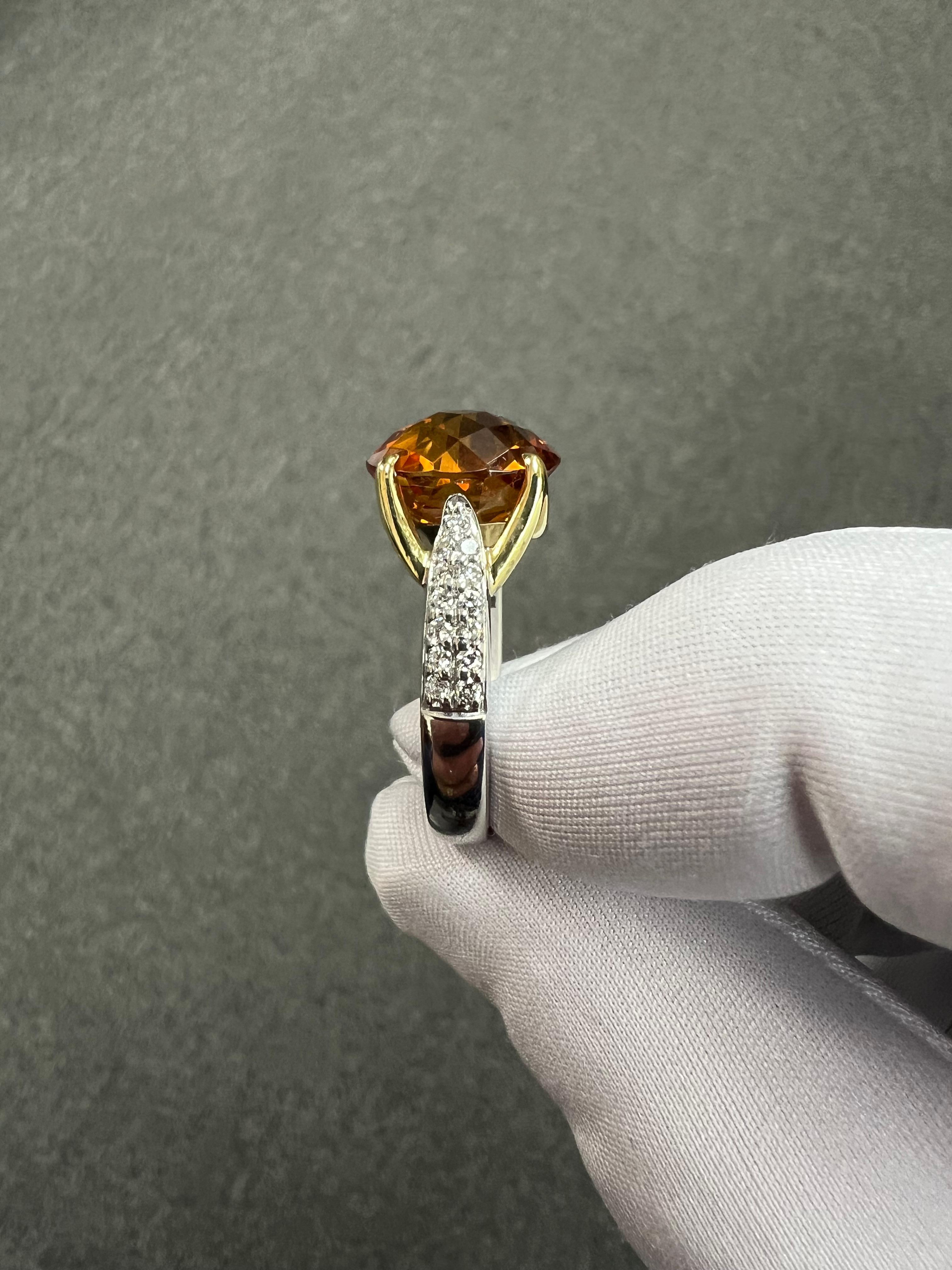 Citrine Diamond 18k White And Yellow Gold Ring By Spark Creations For Sale 3