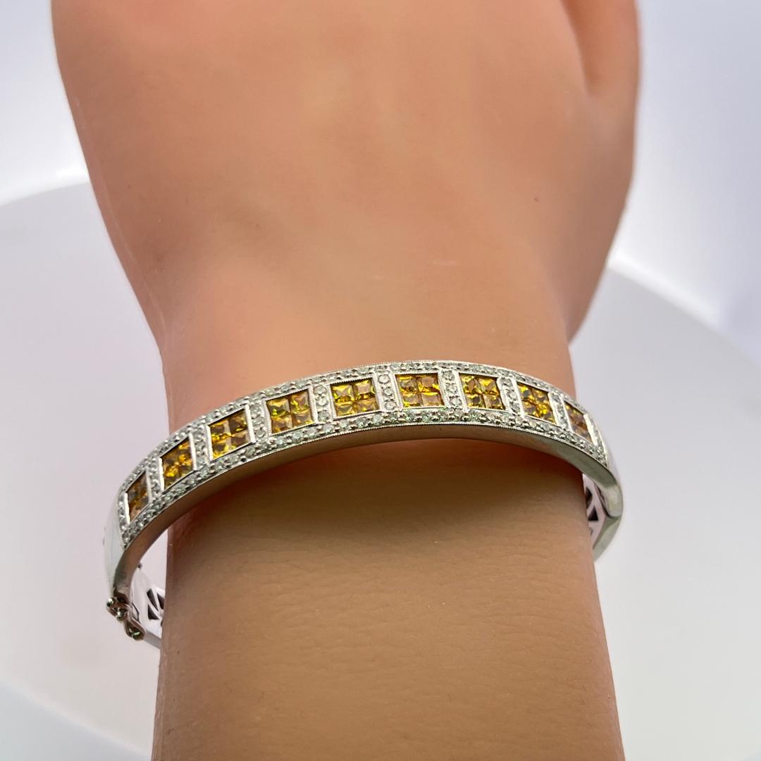 Citrin & Diamant 18K Weißgold Armreif 3,60ct Princess Cut Vintage By im Angebot 5