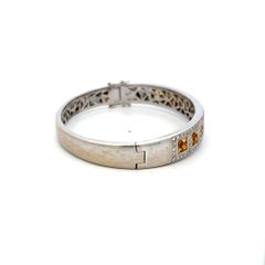 Citrine & Diamond 18K White Gold Bangle 3.60ct Princess Cut Vintage Estate