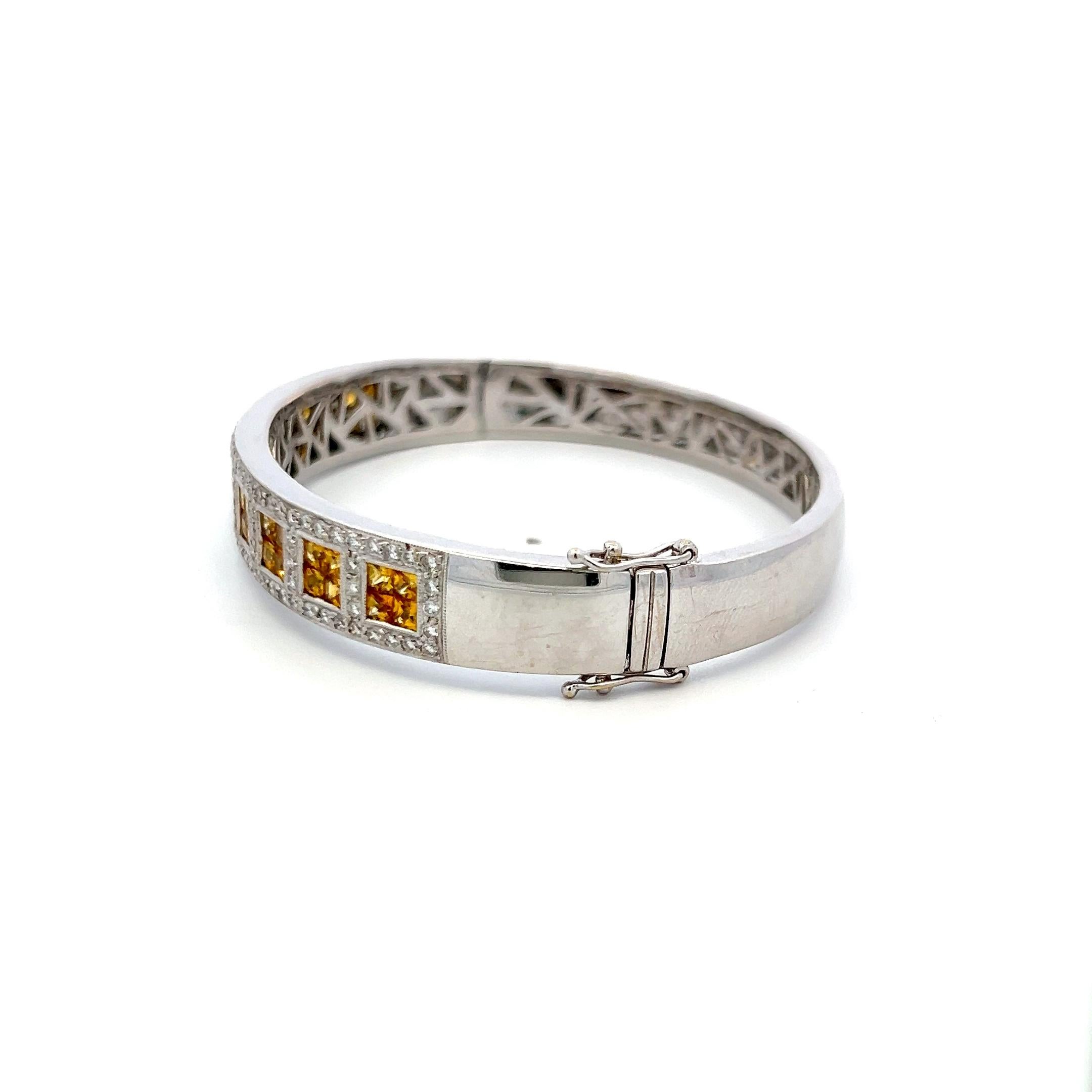 Citrin & Diamant 18K Weißgold Armreif 3,60ct Princess Cut Vintage By im Zustand „Gut“ im Angebot in New York, NY