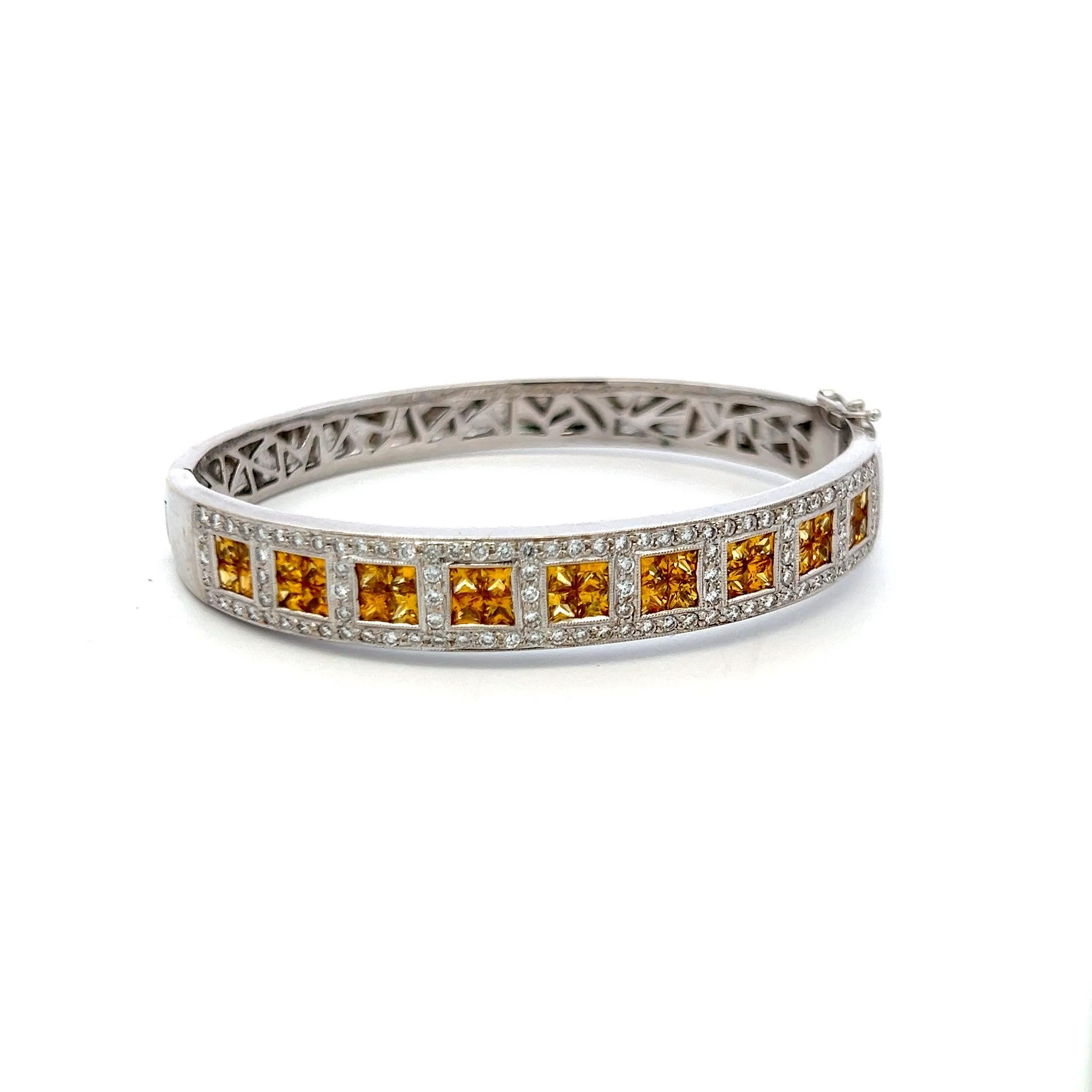 Citrin & Diamant 18K Weißgold Armreif 3,60ct Princess Cut Vintage By Damen im Angebot