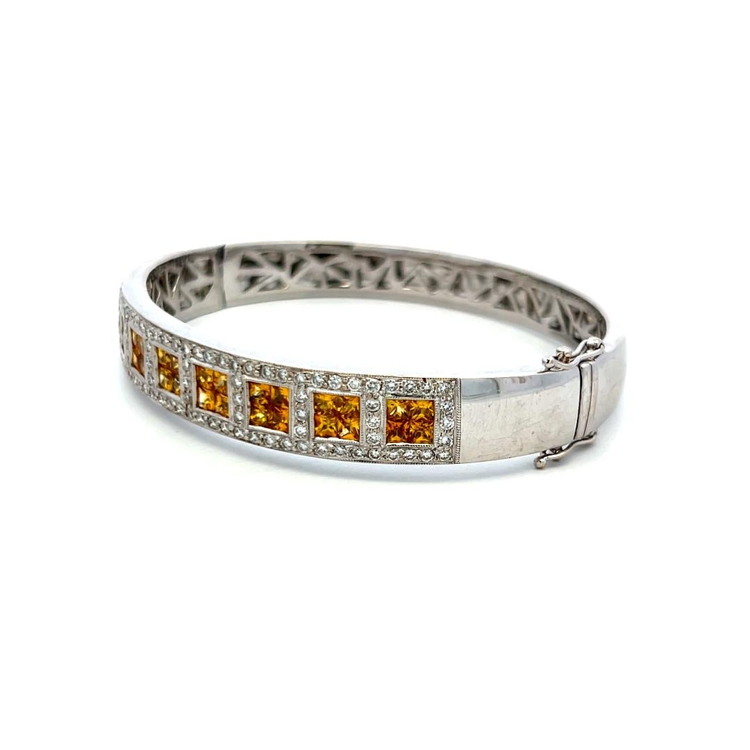 Citrin & Diamant 18K Weißgold Armreif 3,60ct Princess Cut Vintage By im Angebot 1