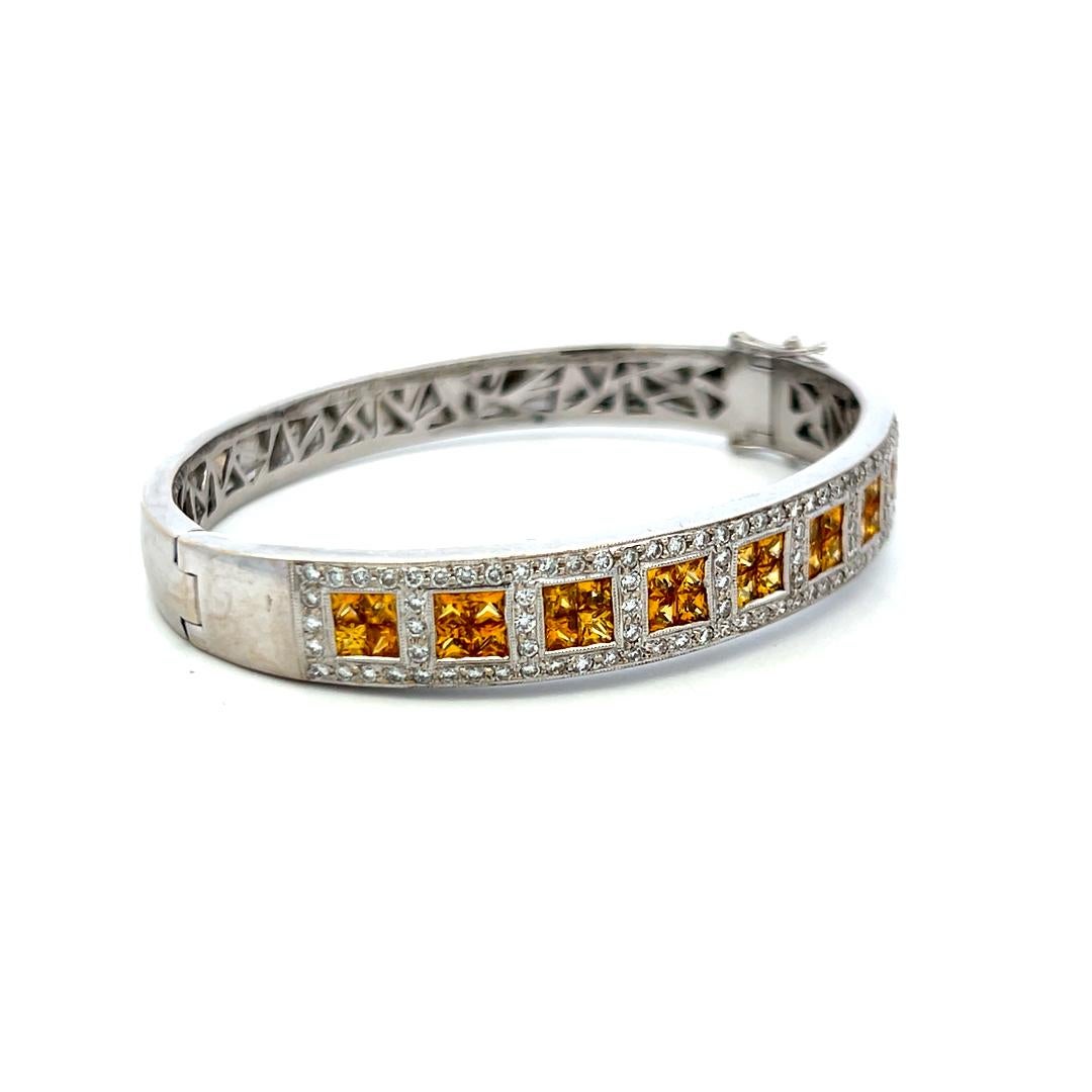 Citrin & Diamant 18K Weißgold Armreif 3,60ct Princess Cut Vintage By im Angebot 2