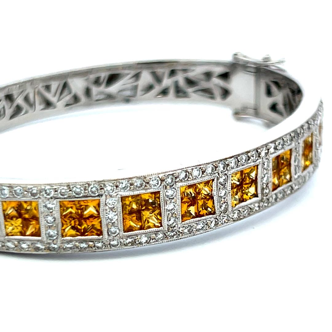 Citrin & Diamant 18K Weißgold Armreif 3,60ct Princess Cut Vintage By im Angebot 3