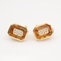 Citrine & Diamond 18K Yellow Gold Clip-On Earrings