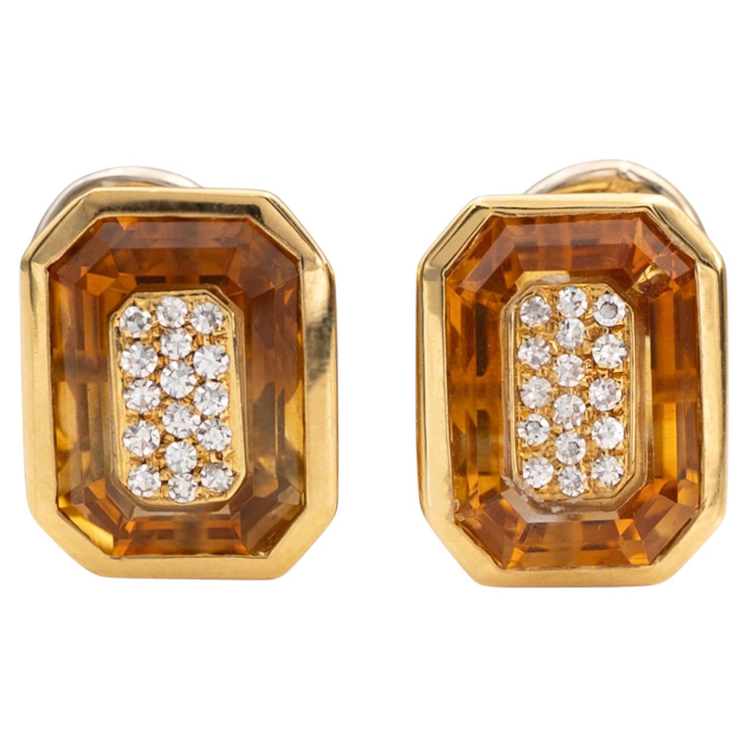 Citrin & Diamant 18K Gelbgold Clip-On Ohrringe im Angebot