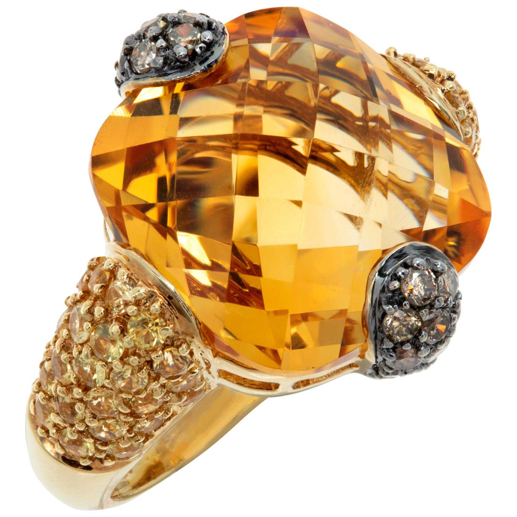 Ring aus 18k Gelbgold mit Citrin und Diamant  im Zustand „Hervorragend“ im Angebot in Surfside, FL