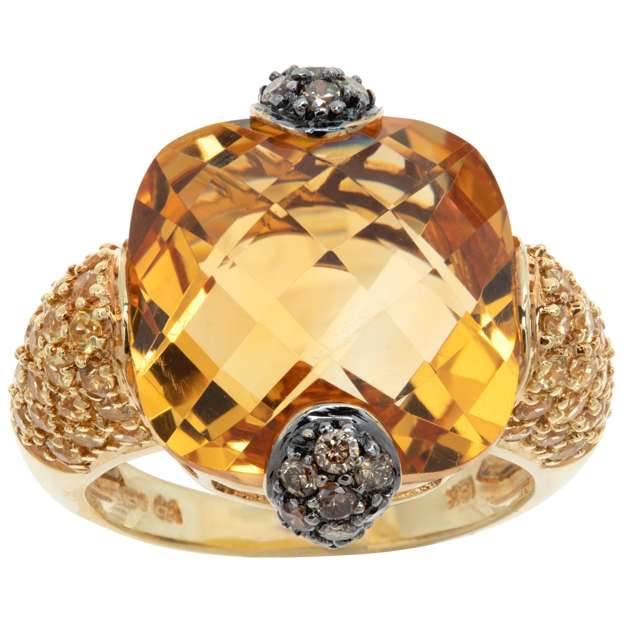Ring aus 18k Gelbgold mit Citrin und Diamant  im Angebot