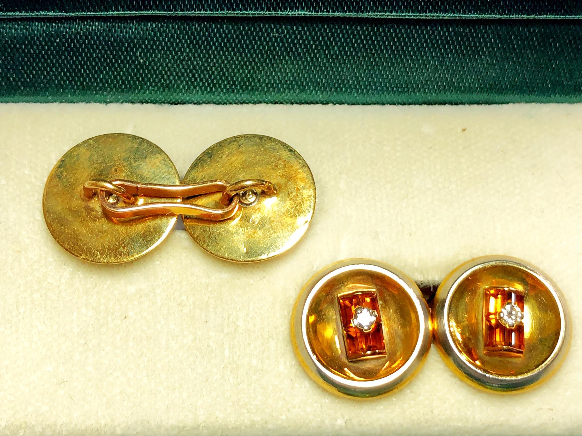 Citrine, Diamond and 18 Karat Gold Cufflinks, Circa 1960 In Good Condition For Sale In London, GB