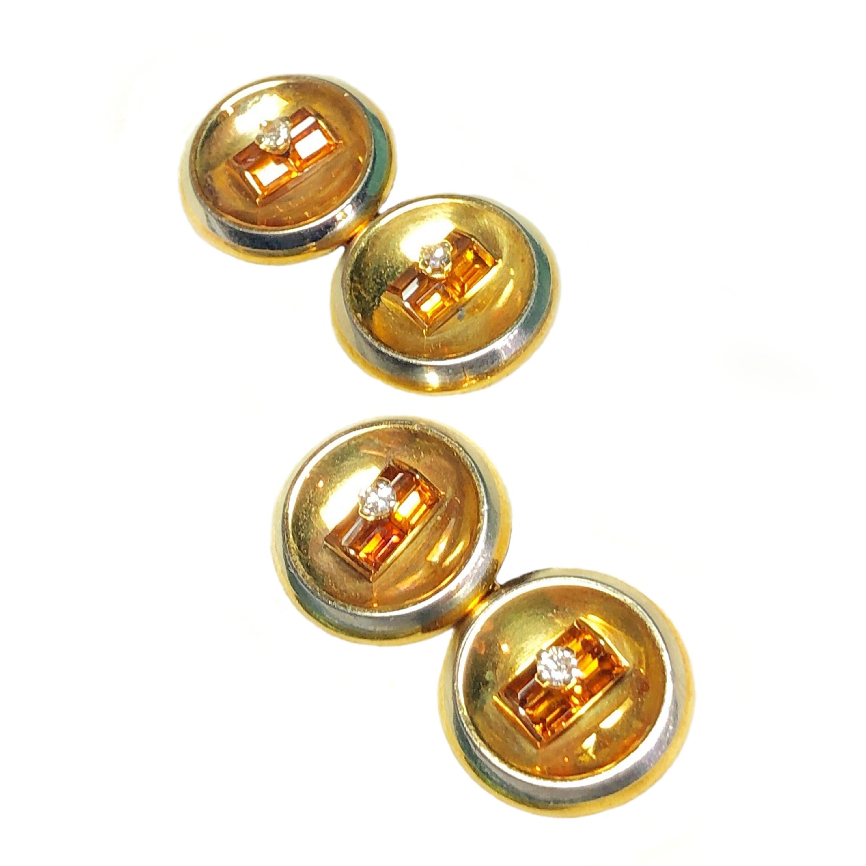 Vintage French Citrine Diamond Gold and Platinum Cufflinks, Circa 1960 In Good Condition For Sale In London, GB