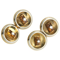 Citrine, Diamond and 18 Karat Gold Cufflinks, Circa 1960