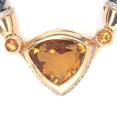 Citrine, Diamond and Hematite Bead and 14k Yellow Gold Necklace, circa 1970s