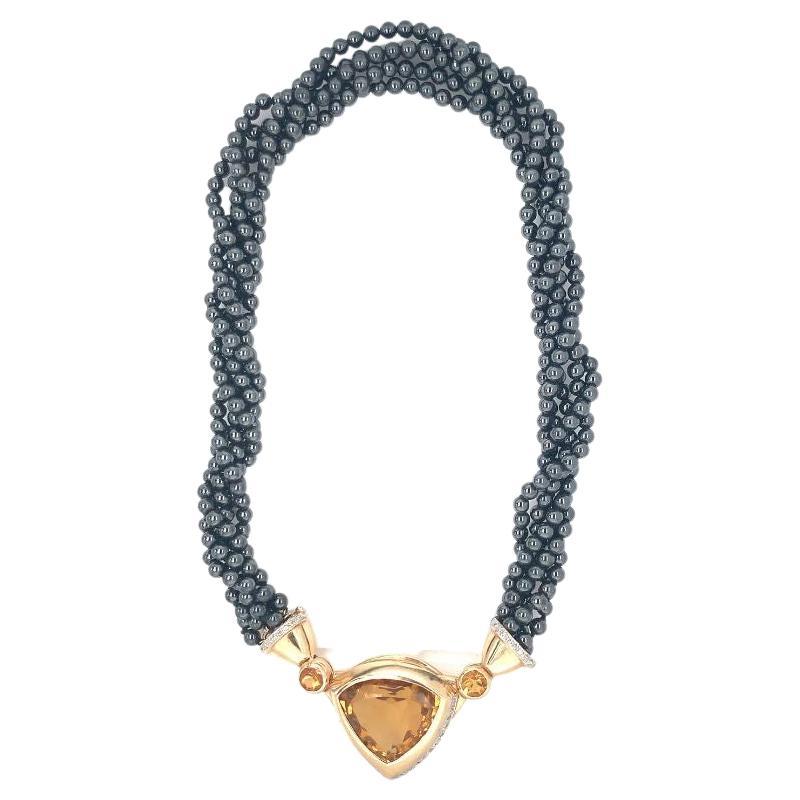 Halskette aus 14 Karat Gelbgold mit Citrin, Diamant und Hämatit-Perlen, ca. 1970er Jahre