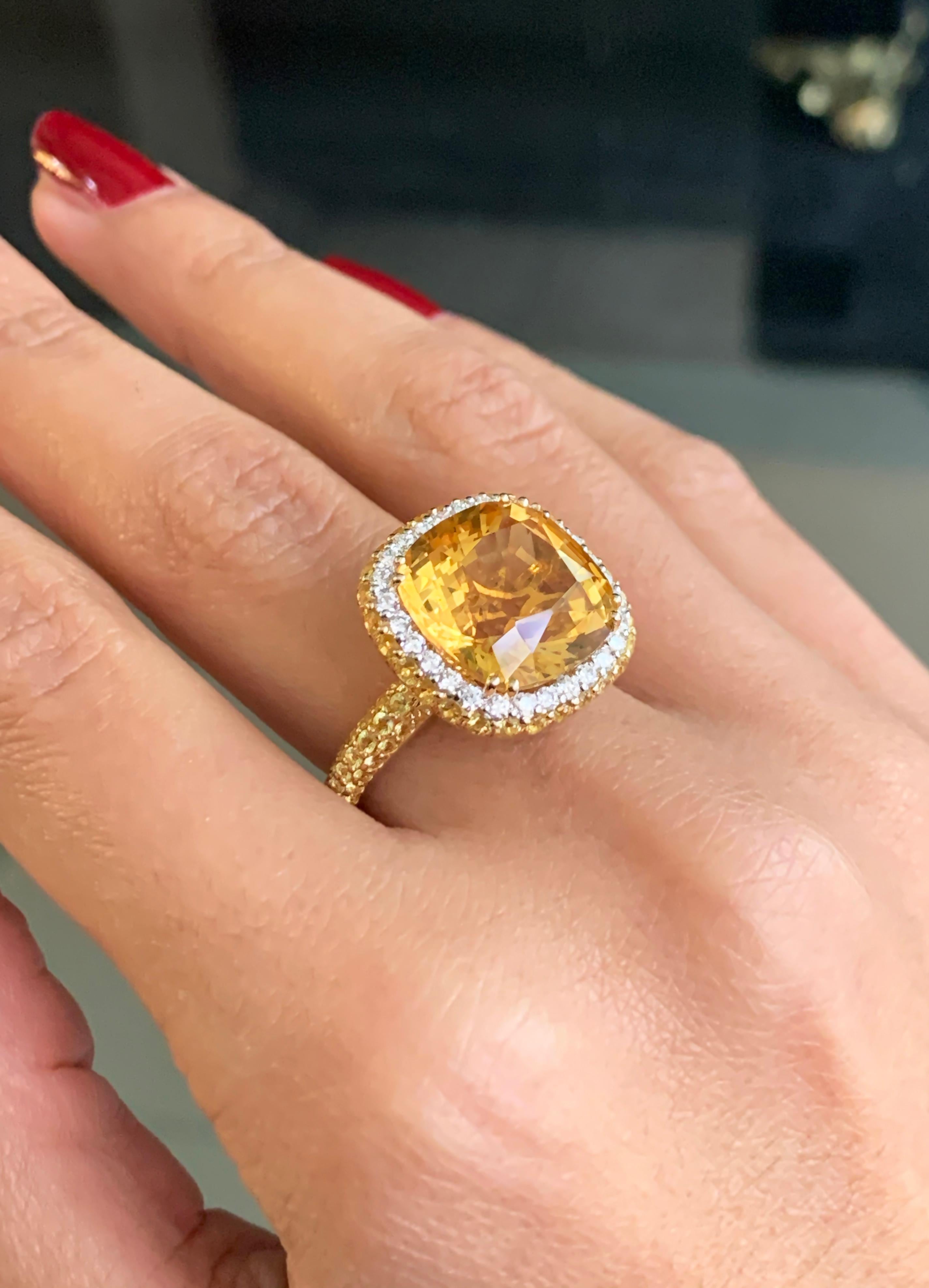 Modern Citrine, Diamond and Yellow Sapphire 18 Carat Gold Ring