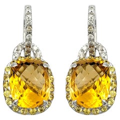 Orecchini pendenti con citrino, diamante e zaffiro giallo in oro bianco 18 carati