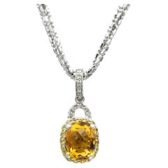 Collier pendentif multi-brins en or blanc avec citrine, diamant et saphir jaune