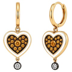 Citrine Diamond Birthstone Heart Drop Earrings 14K Gold by Meghna Jewels