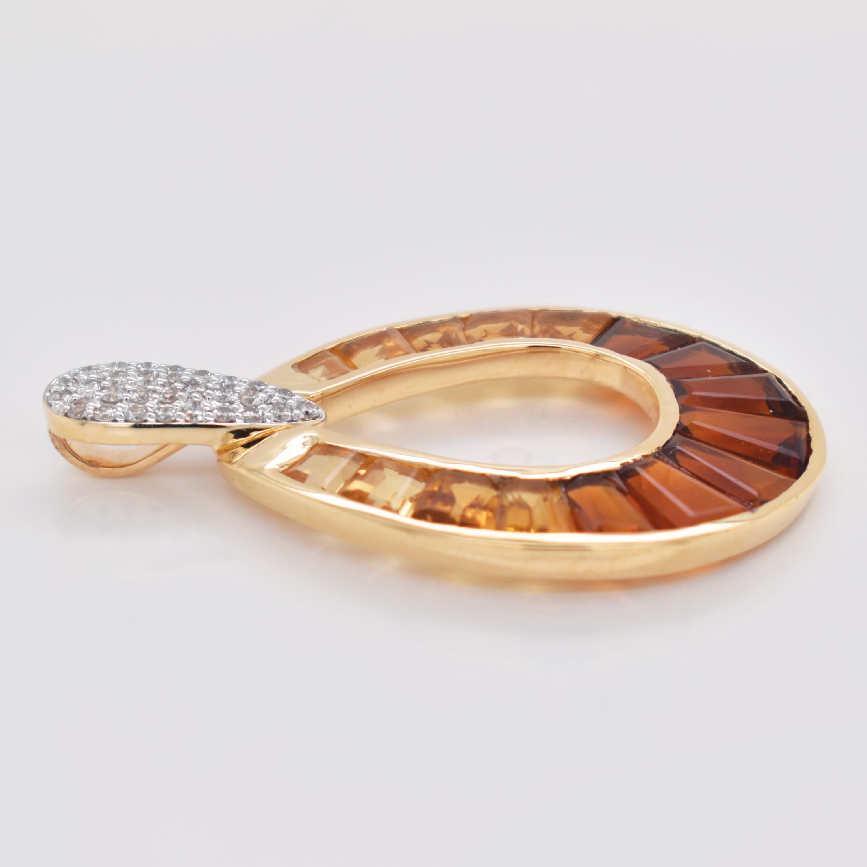 Citrin Diamant Channel-Set Taper Baguette Raindrop Anhänger Halskette Gelbgold im Angebot 2