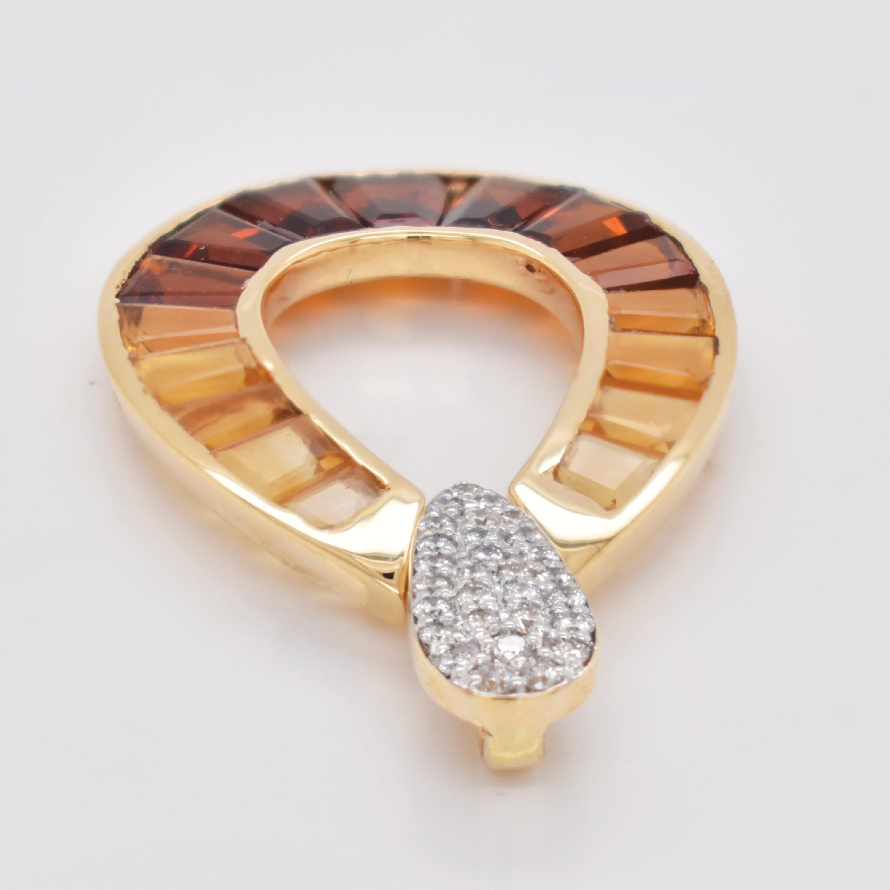 Citrin Diamant Channel-Set Taper Baguette Raindrop Anhänger Halskette Gelbgold im Angebot 3