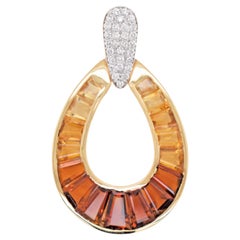Citrin Diamant Channel-Set Taper Baguette Raindrop Anhänger Halskette Gelbgold