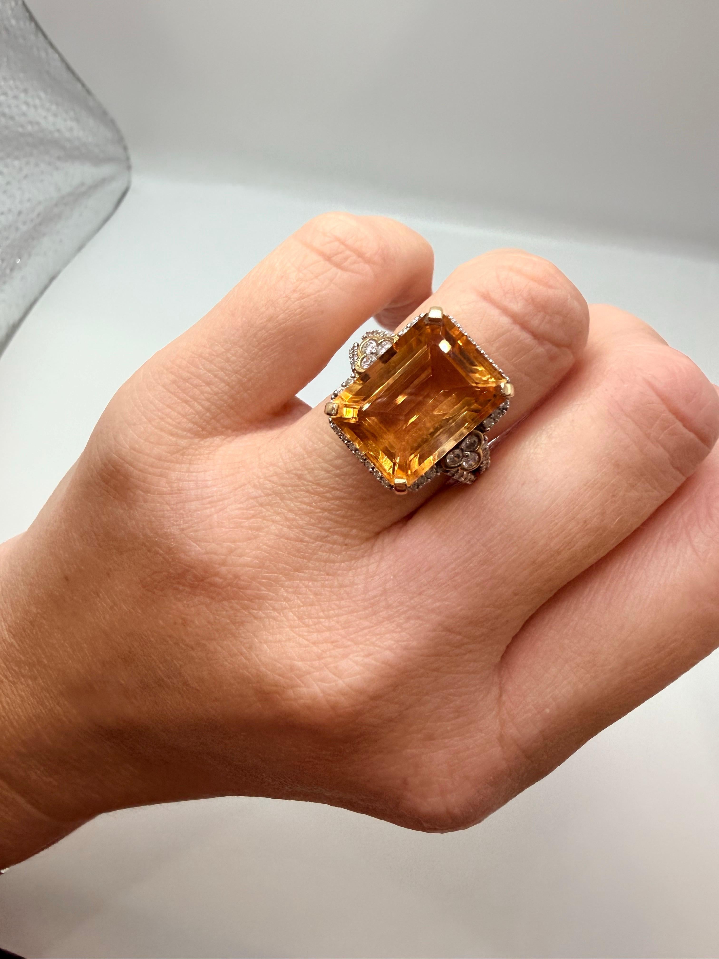 Bague de cocktail citrine et diamant or 18KT Neuf - En vente à Boca Raton, FL