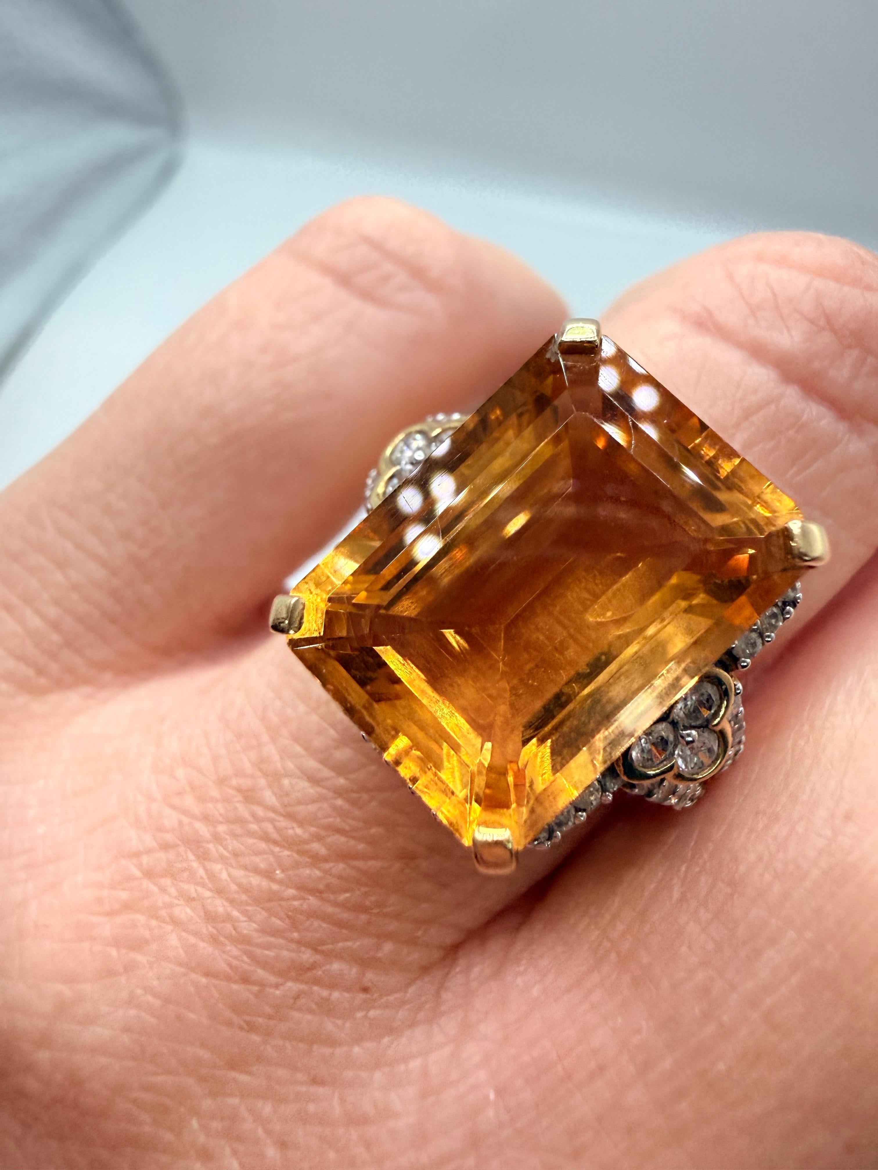 Bague de cocktail citrine et diamant or 18KT en vente 1
