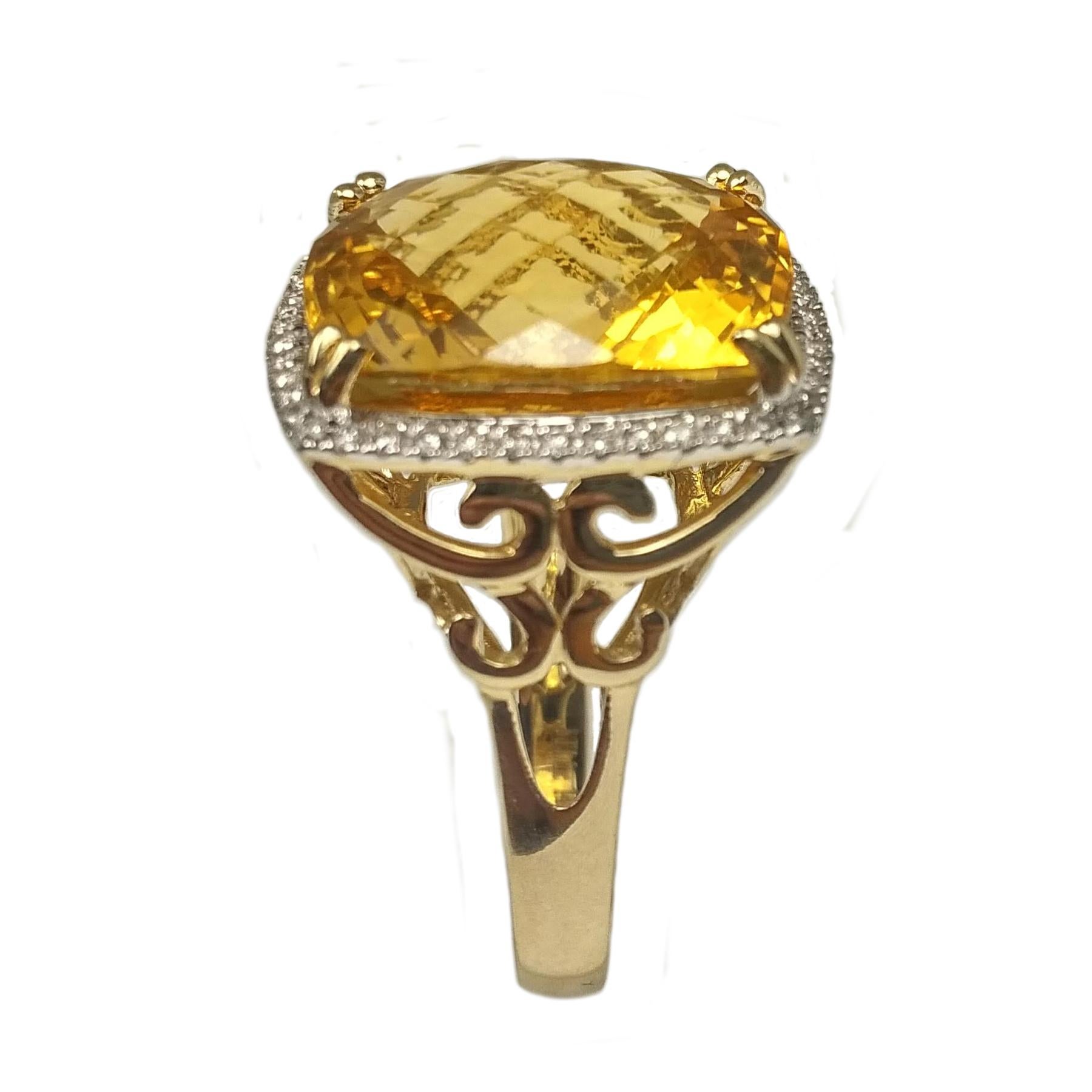 Women's or Men's Citrine Diamond Cocktail Ring