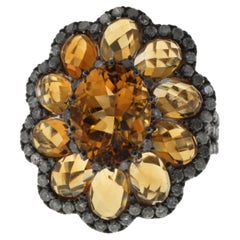 Citrine Diamond Cocktail Ring in 18 Karat White Gold
