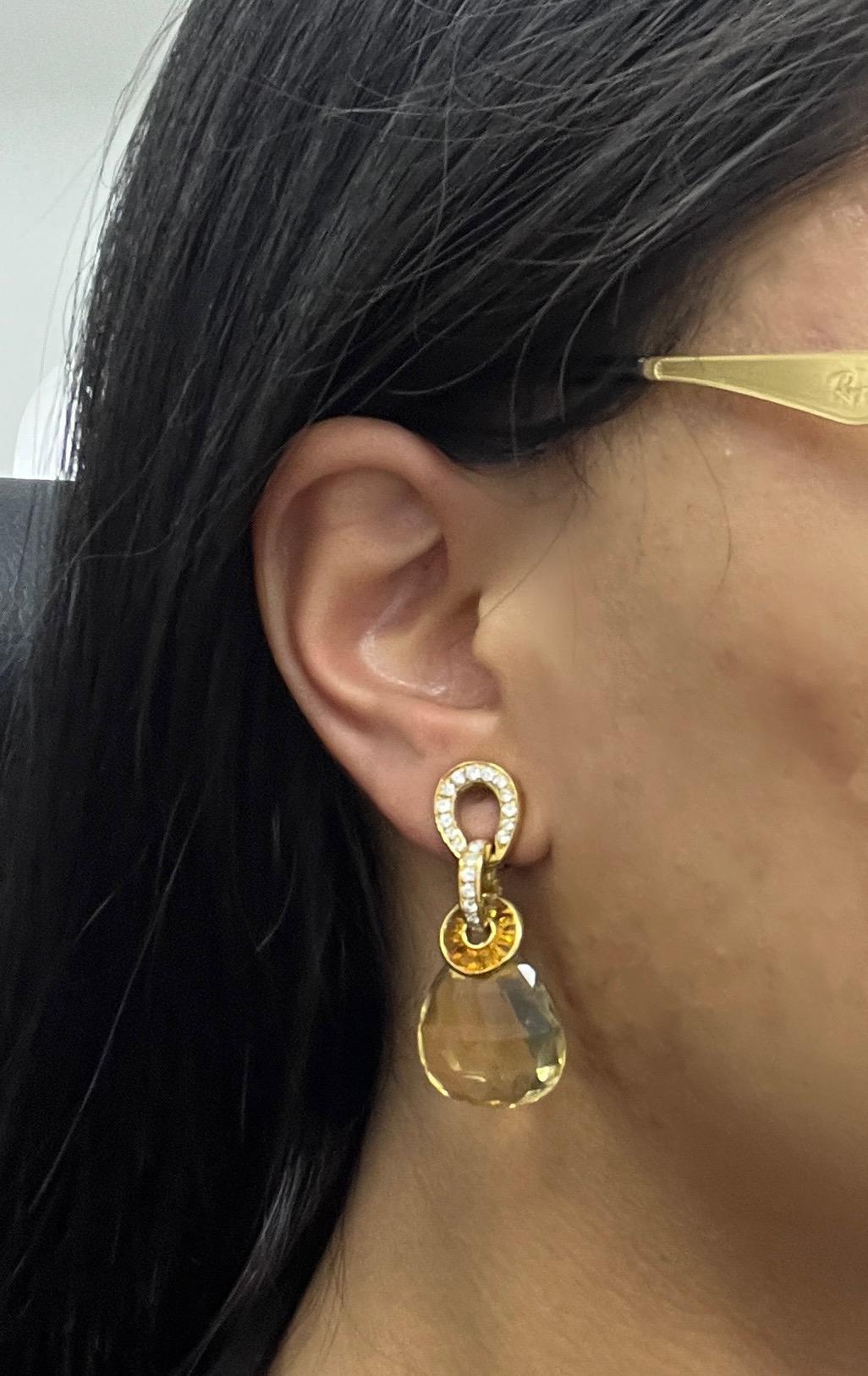 Citrine Diamond Dangling Ear Clips For Sale 3