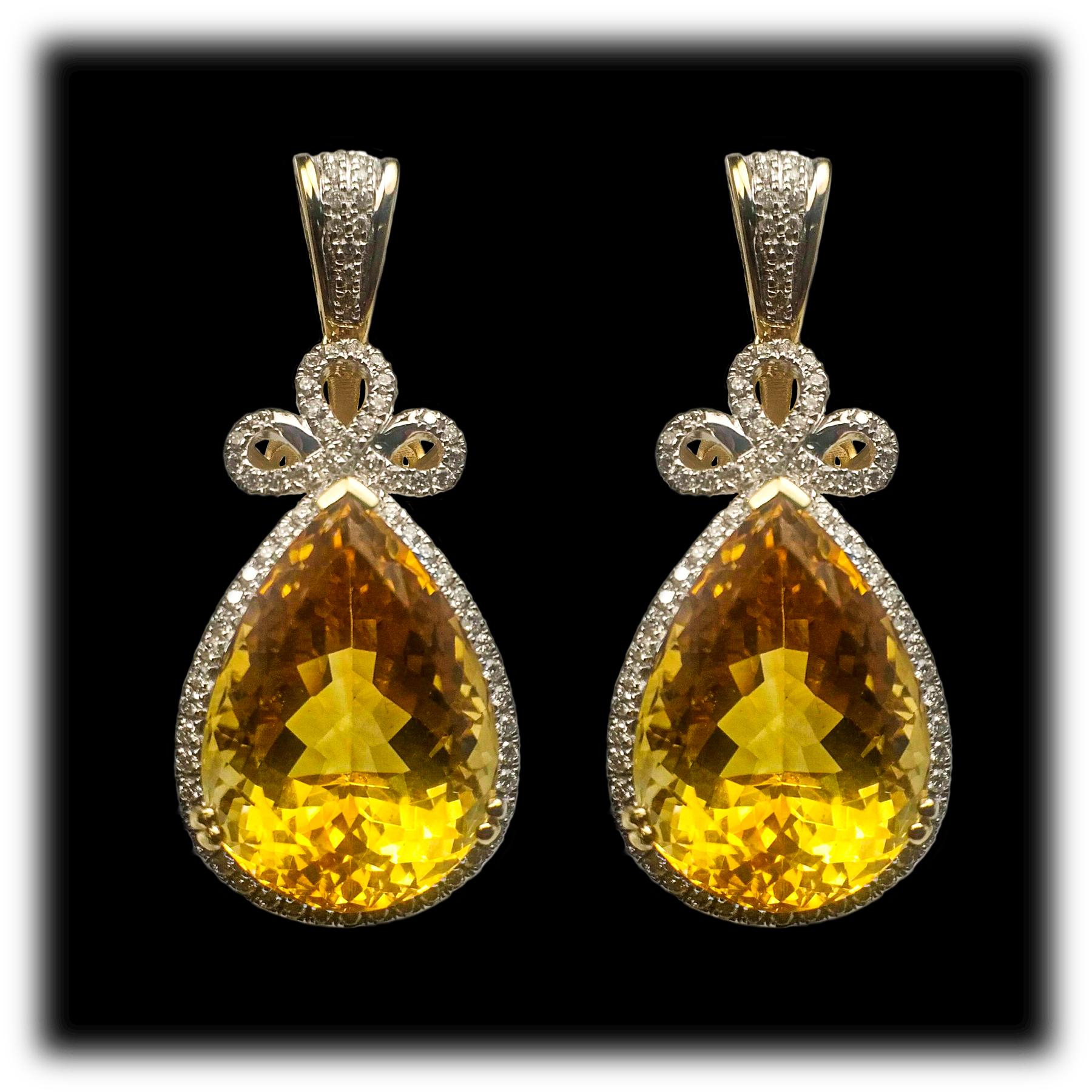 27.27 Carats Citrine Yellow Gold Dangling Earrings 1