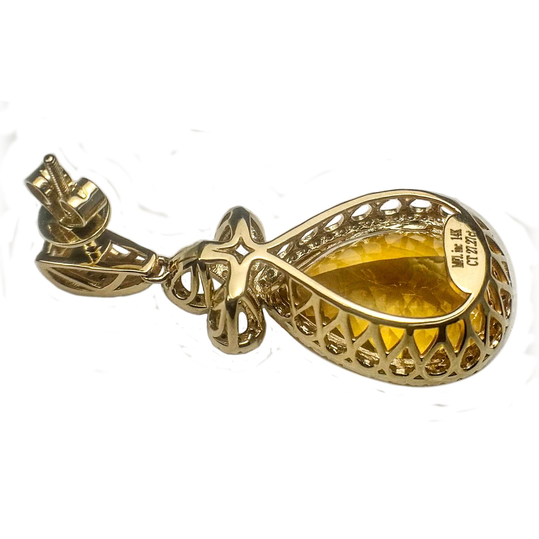 27.27 Carats Citrine Yellow Gold Dangling Earrings im Zustand „Neu“ in Richmond, BC