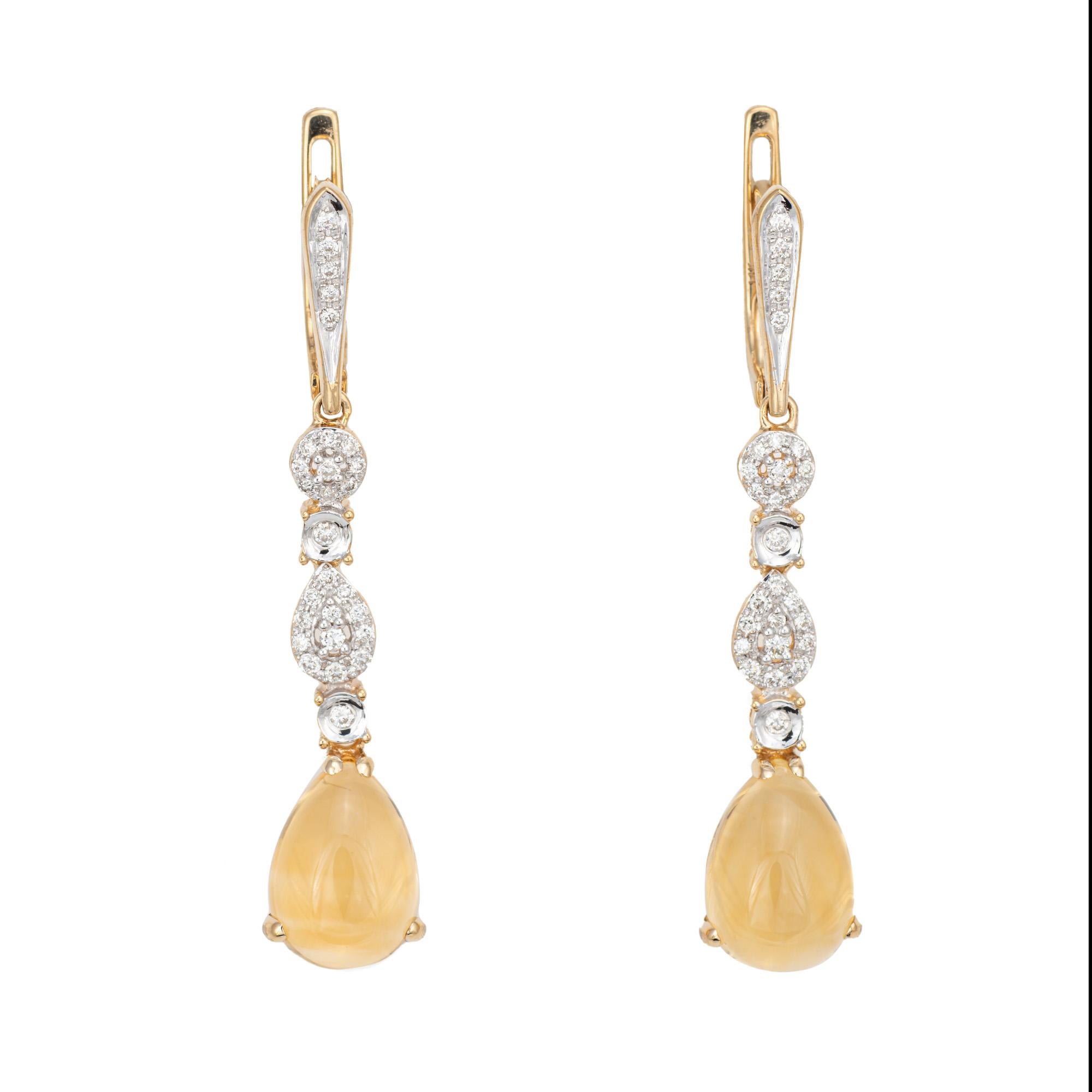 Cabochon Citrine Diamond Drop Earrings Estate 14k Yellow Gold Fine Jewelry