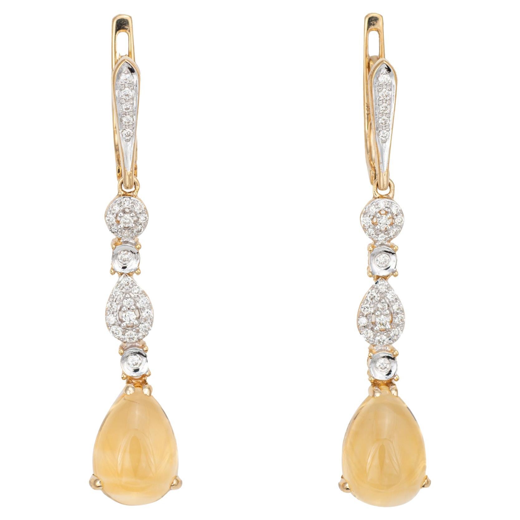Citrine Diamond Drop Earrings Estate 14k Yellow Gold Fine Jewelry