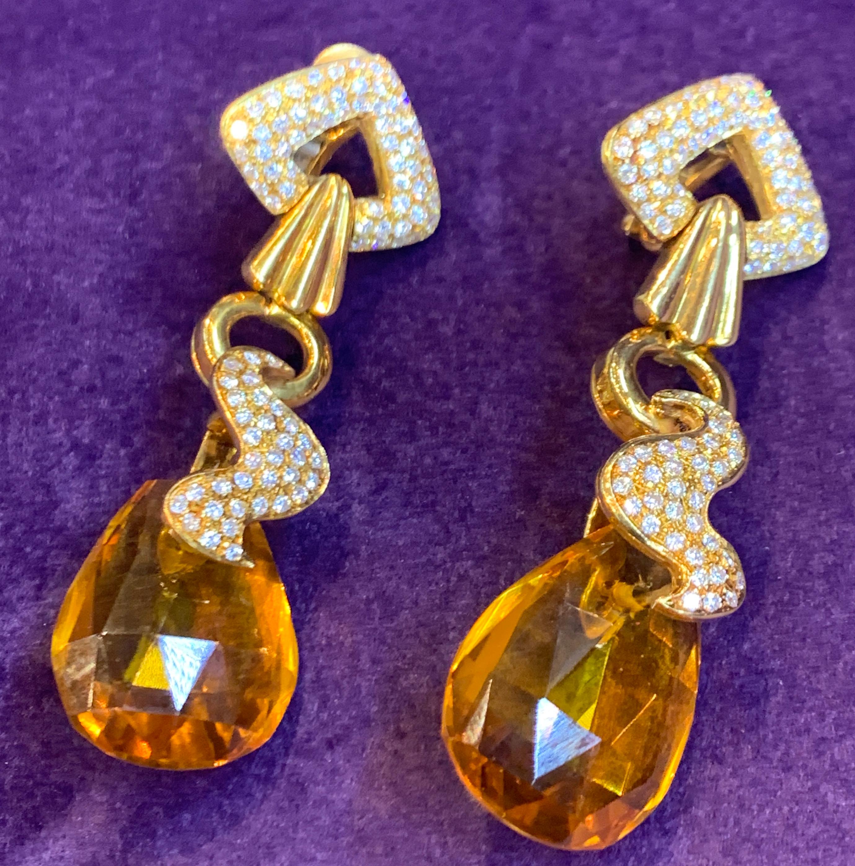 Citrin und Diamant-Tropfen-Ohrringe Damen im Angebot